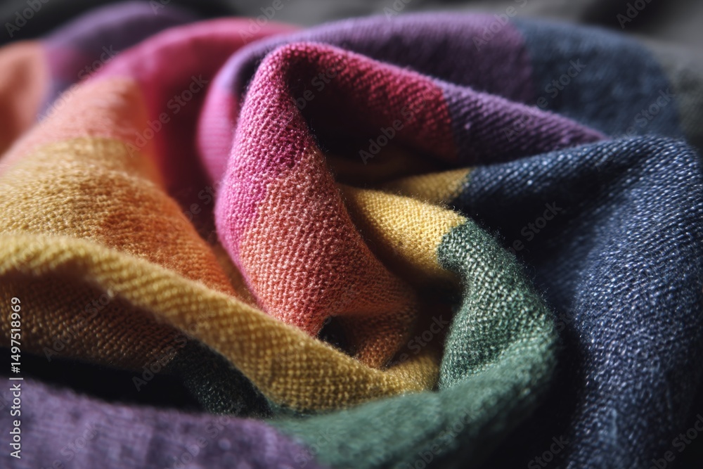 Poster Colorful fabric draped elegantly showcasing vibrant patterns and textures in soft textiles
