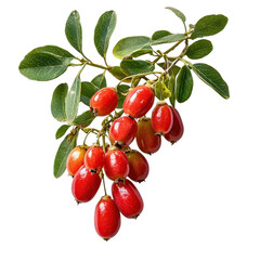 Fresh and vibrant barberry branches with bright red berries and lush green leaves isolated on a white background for nature and food themes Transparent background, PNG
