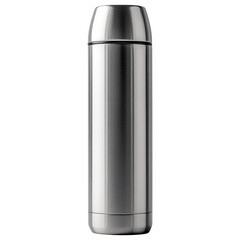 Elegant Stainless Steel Thermos: A sleek, polished stainless steel thermos isolated on a neutral background. Emphasizing its modern design and practicality.