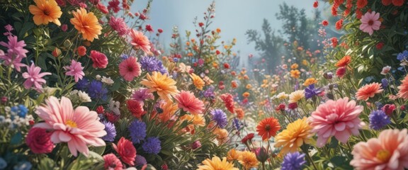 Vibrant watercolor blooms, summer garden explosion,  garden,  vibrant watercolor, watercolor
