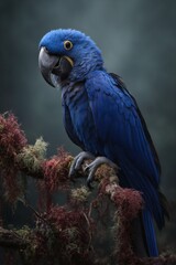 Obraz premium Brilliant blue macaw bird perched in natural habitat