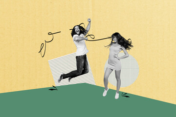 Banner full image poster art collage of happy girl guy dance weekend party chill entertainment...