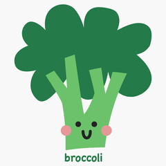 Cute broccoli cartoon with happy face for kids