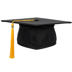 Isolated Black Graduation Cap with Golden Tassel, isolated on white or transparent background. PNG