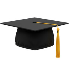 Isolated Black Graduation Cap with Golden Tassel, isolated on white or transparent background. PNG
