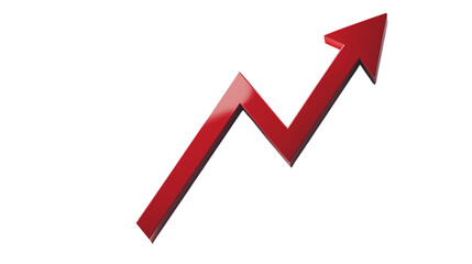 Upward red arrow graph, a simple red arrow graph pointing upwards, representing the concept of stock market growth, stock market growth red arrow graph, on a transparent backgrounds