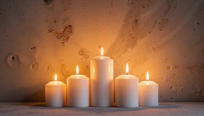 Illuminated candles glowing against textured background, eternal flame