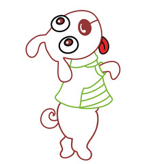 cute little dog wearing striped t-shirt obediently standing on hind legs, outline