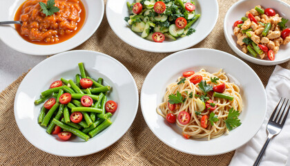 Colorful assortment of healthy dishes on a rustic table, nutritious meals