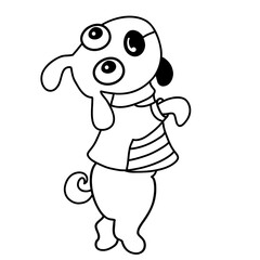 cute little dog wearing striped t-shirt obediently standing on hind legs, black outline