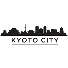Kyoto skyline horizontal banner. Black Kyoto City, Japan. Vector template for your design. Vector black silhouette. with white background