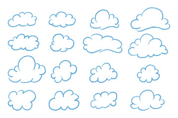 Crayon chalk pencil clouds doodle set.