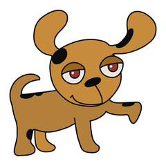 dog standing with half-closed eyes, raising one front paw, black outline