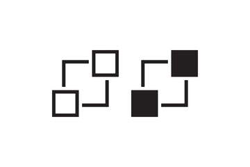 Abstract black geometric squares and lines on white background.