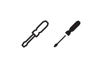 Two black silhouette screwdrivers on white background.