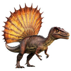 Fototapeta premium Dimetrodon, Prehistoric Reptile: A majestic Dimetrodon, a synapsid reptile from the Permian period, showcases its distinctive sail-like fin on its back.