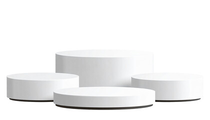 White cylindrical pedestals display stand isolated on a white background