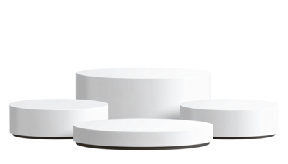 White cylindrical pedestals display stand isolated on a white background