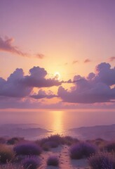 Obraz premium Pastel sunset, yellow fading to lavender clouds, beautiful, atmosphere, texture