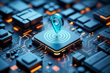 Futuristic GPS Location Technology Circuit Board Pinpoint Mapping
