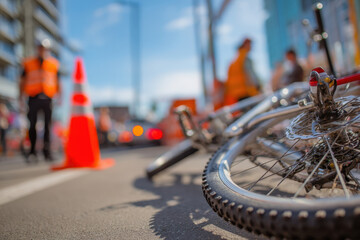 Bicycle accident near construction site with police presence