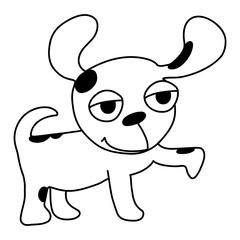 dog standing with half-closed eyes, raising one front paw, black outline
