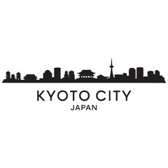 Fototapeta premium Kyoto skyline horizontal banner. Black Kyoto City, Japan. Vector template for your design. Vector black silhouette. with white background
