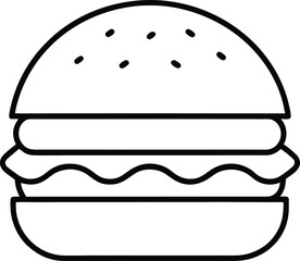 Bold Line Art Hamburger Illustration Sesame Bun Patty Lettuce Cheese Tomato