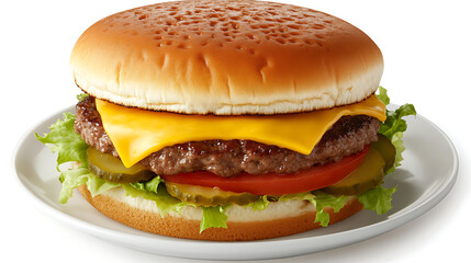 Cheeseburger with Lettuce, Tomato, and Pickles