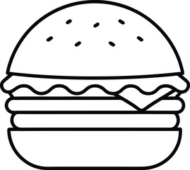 Bold Line Art Hamburger Illustration Sesame Bun Patty Lettuce Cheese Tomato
