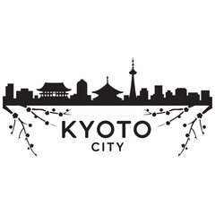 Fototapeta premium Kyoto skyline horizontal banner. Black Kyoto City, Japan. Vector template for your design. Vector black silhouette. with white background