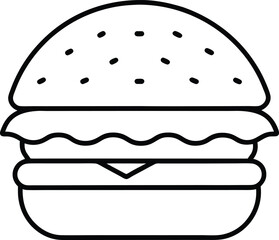 Bold Line Art Hamburger Illustration Sesame Bun Patty Cheese Lettuce Tomato
