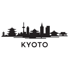 Fototapeta premium Kyoto skyline horizontal banner. Black Kyoto City, Japan. Vector template for your design. Vector black silhouette. with white background