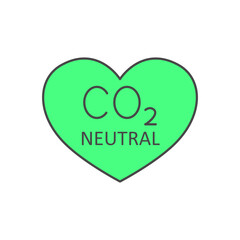 CO2 neutral heart line sticker vector icon	