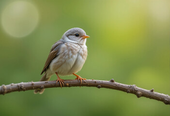 Charming Bird on Branch with Soft Green Bokeh