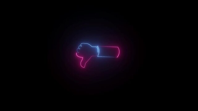 Glowing Thumb down, dislike neon sign video. Animated dislike icon. dislike icon neon color animation.