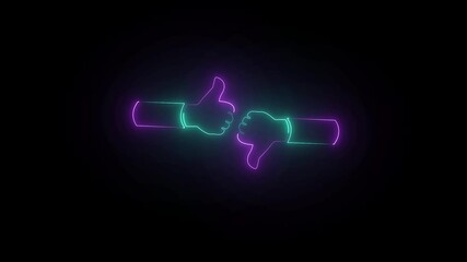Thumbs up and thumbs down. Colorful neon light glowing icon. Thumb neon icon. like. Animated neon symbol on black background. Animated neon thumb up and down sign icon 4k animated. - Powered by Adobe
