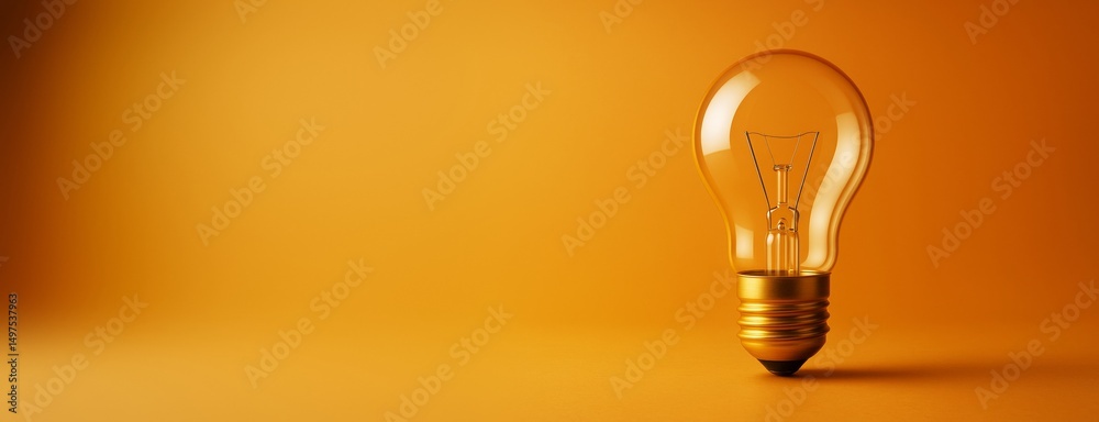 Poster light bulb standing upright on orange background with copy space for business creativity or innovati