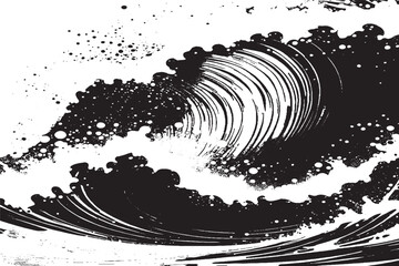 High-contrast black and white abstract wave artwork featuring dynamic splashes and bold ink textures. Ideal for modern digital art, or creative backgrounds with oceanic energy.