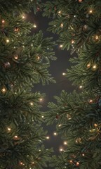 Luxurious coniferous branches interwoven with festive lights, seamless pattern , lights, border, decoration