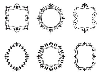  A collection of elegant decorative frames in various shapes and designs, drawn in black-and-white style, perfect for adding a vintage or artistic touch to digital or print projects.
