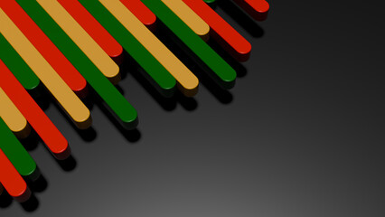 abstract banner with red, black, yellow, green line. black history month, juneteenth, kwanzaa background 3d illustration