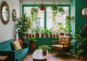 Living room with plants decoration