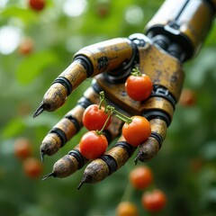 Robot hand harvesting ripe cherry tomatoes
