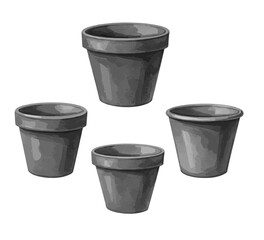 Beautiful and attractive gray shades four pots isolated on white background