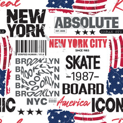 Hand drawn seamless american pattern  with slogan,for  textile, clothes, wrapping paper. Independence repeated Background
