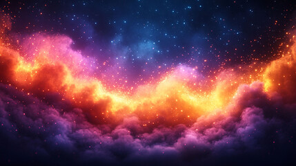 Fototapeta premium Cosmic fiery cloudscape with vibrant nebula and glittering stars.