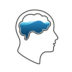 Illustration of a human head with a brain filled with water, symbolizing mental health, emotions, or fluid thinking.