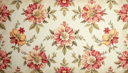 Subtle floral damask repeating pattern on vintage background, subtle, plant, textile