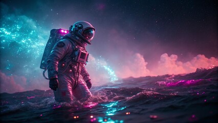 Sci fi explorer in a luminous ocean of distant stars